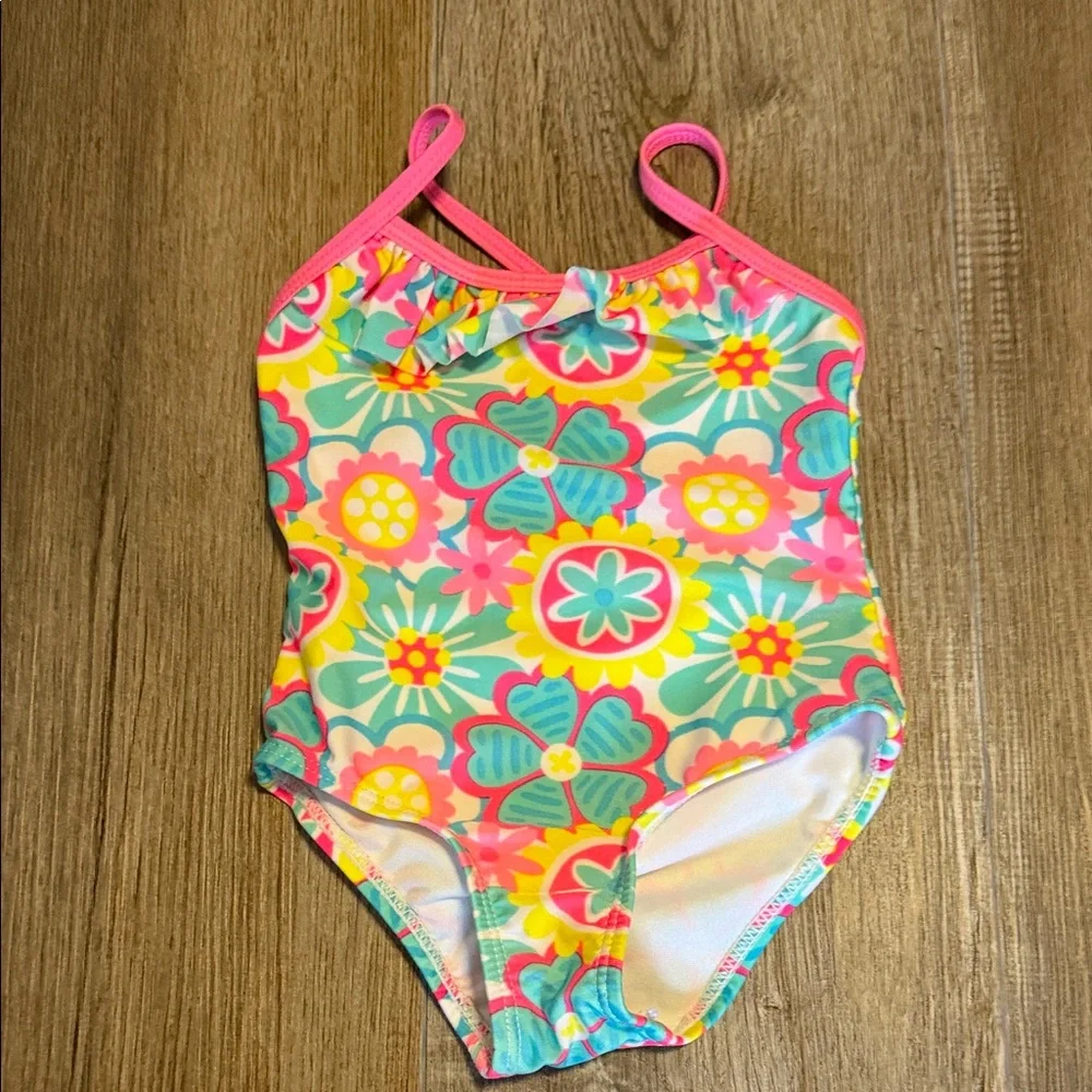 Girls' Ocean Pacific Floral One-Piece Swimsuit - Pink & Turquoise
